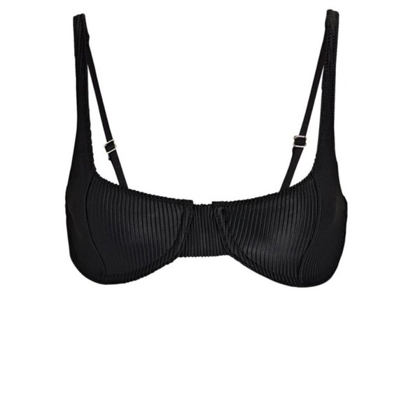 💕FRANKIE'S BIKINIS💕 Anna Ribbed Underwire Bikini Top ~ Black Large L NWT - Picture 4 of 9